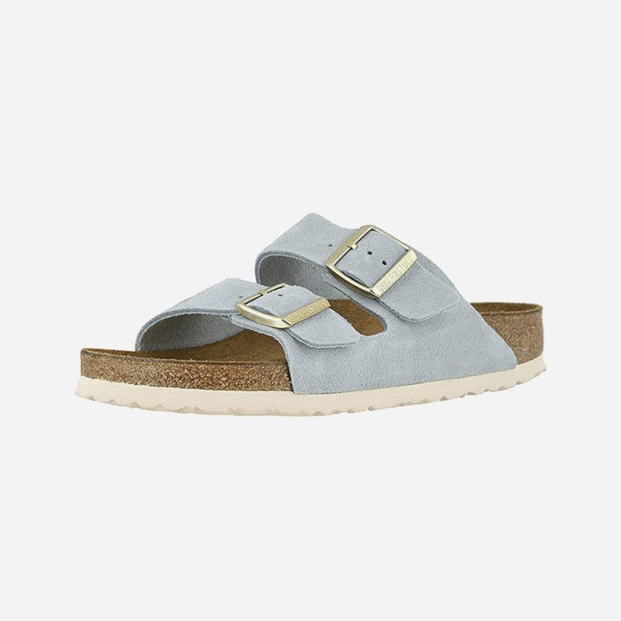 Women'S Birkenstock | Birkenstock Arizona Soft Footbed Suede Leather Light Blue