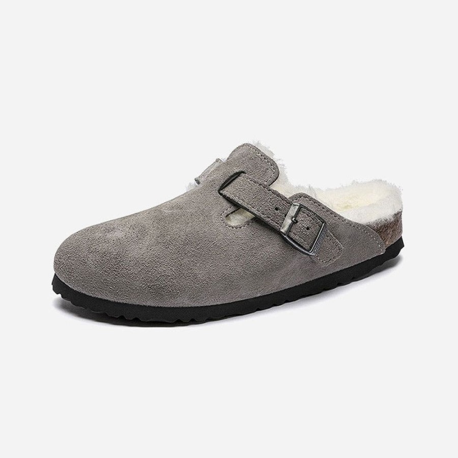 Women'S Birkenstock | Birkenstock Boston Shearling Suede Leather Stone Coin