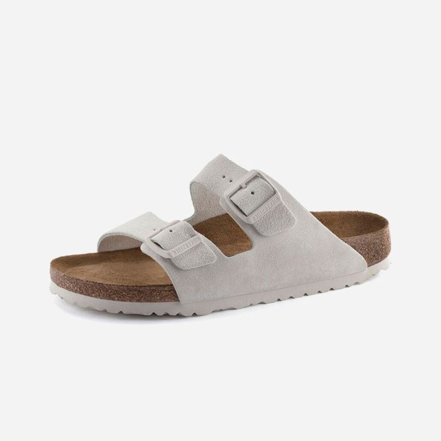 Women'S Birkenstock | Birkenstock Arizona Soft Footbed Suede Leather White