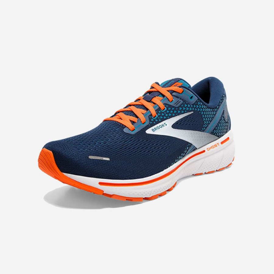 Men'S Brooks | Brooks Men'S Ghost 14 Titan/Teal/Flame