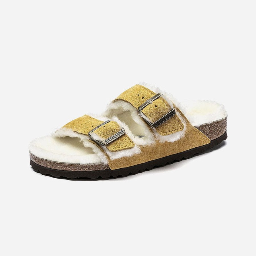 Women'S Birkenstock | Birkenstock Arizona Shearling Suede Leather Ochre-Beige