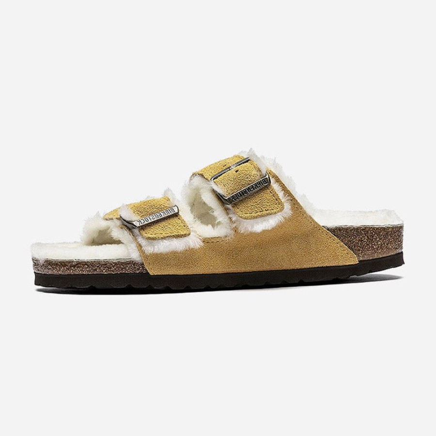 Women'S Birkenstock | Birkenstock Arizona Shearling Suede Leather Ochre-Beige