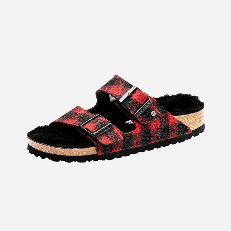 Women'S Birkenstock | Birkenstock Arizona Shearling Wool Plaid Red