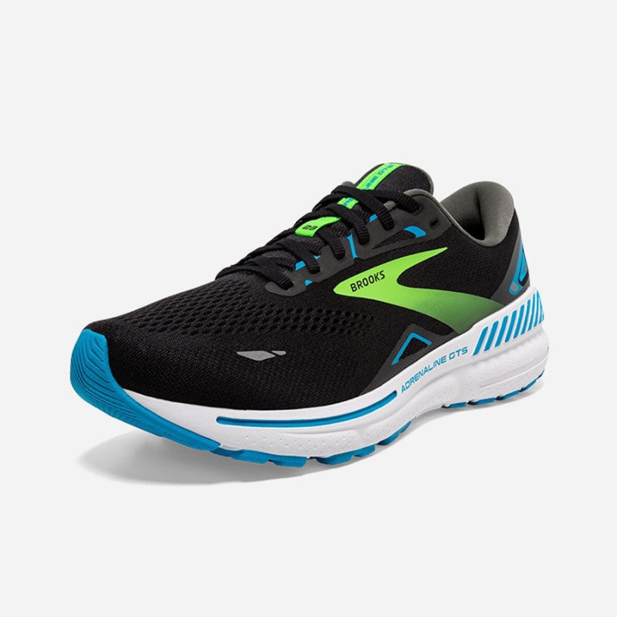 Men'S Brooks | Brooks Men'S Adrenaline Gts 23 Black/Hawaiian Ocean/Green