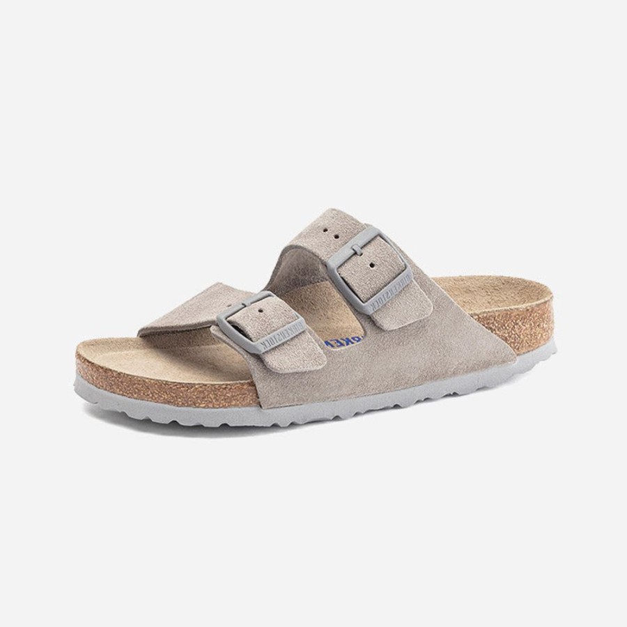 Women'S Birkenstock | Birkenstock Arizona Soft Footbed Suede Leather Stone Coin