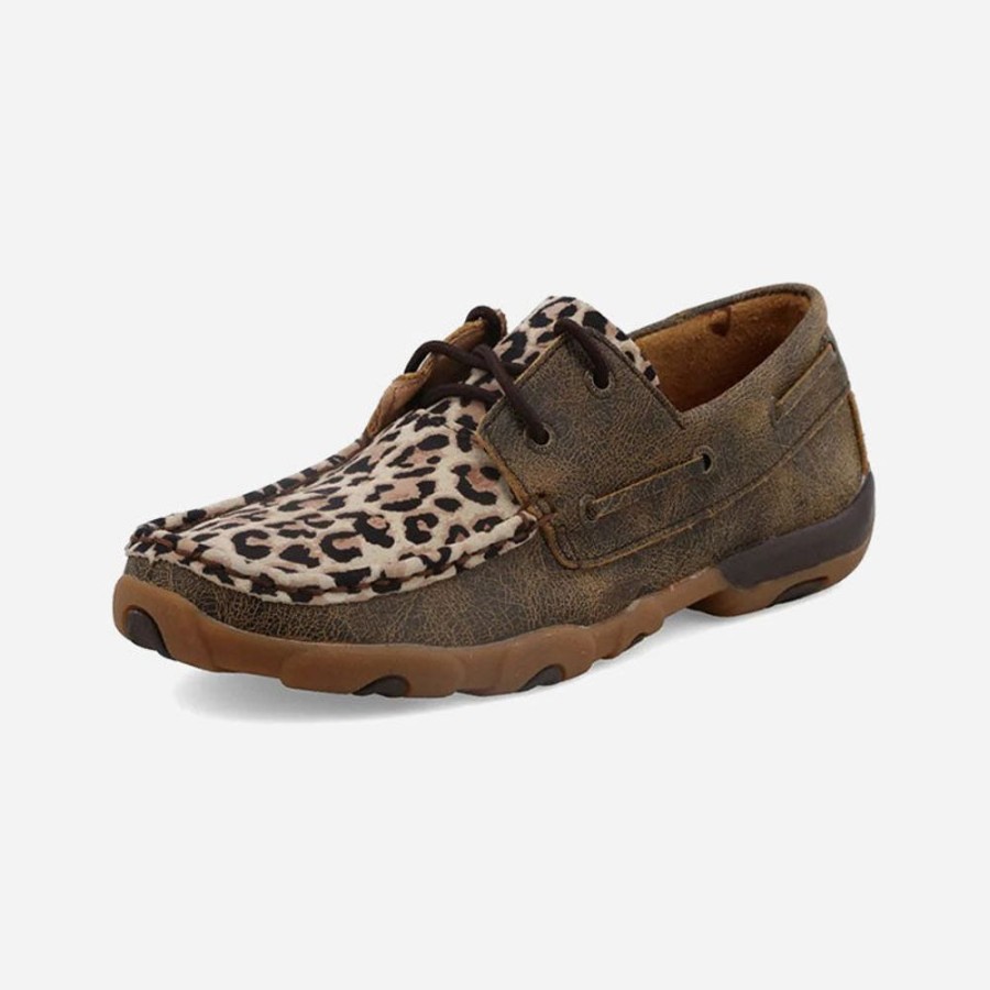 Women'S Twisted X | Twisted X Boat Shoe Driving Moc Distressed/Leopard