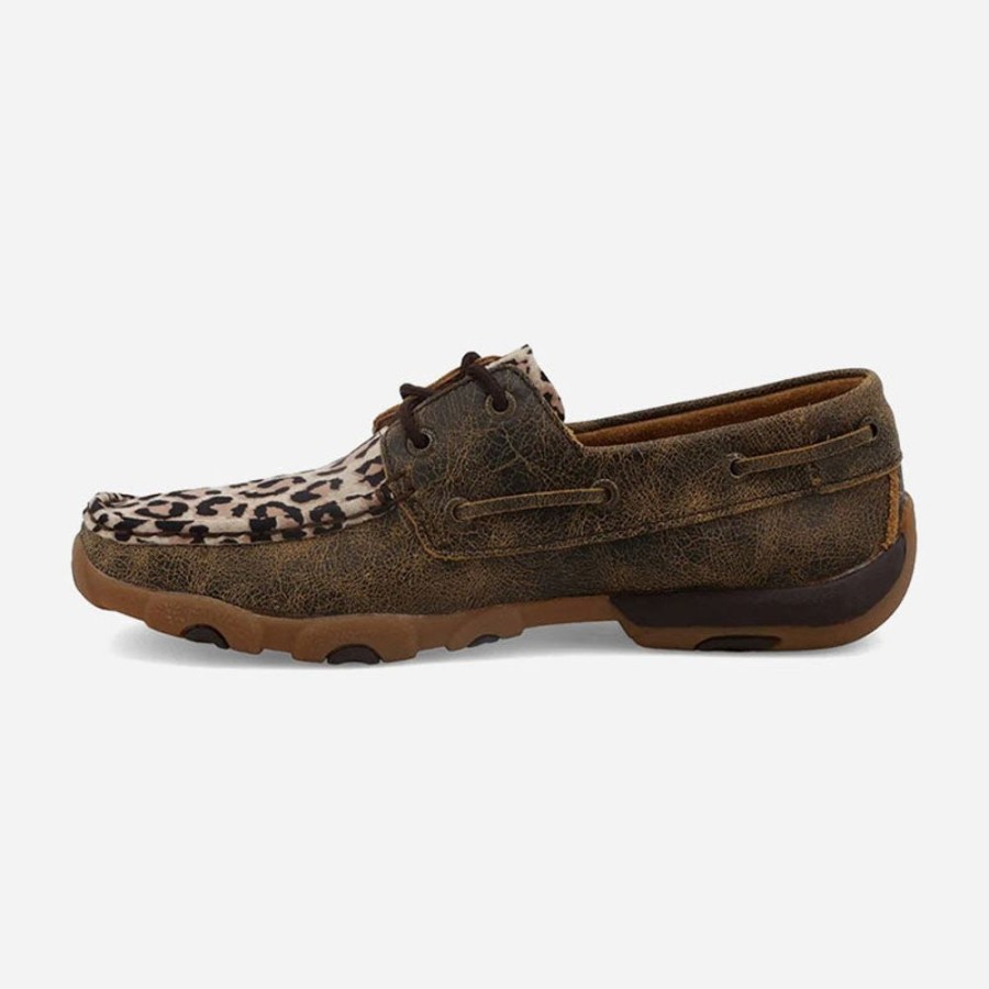 Women'S Twisted X | Twisted X Boat Shoe Driving Moc Distressed/Leopard