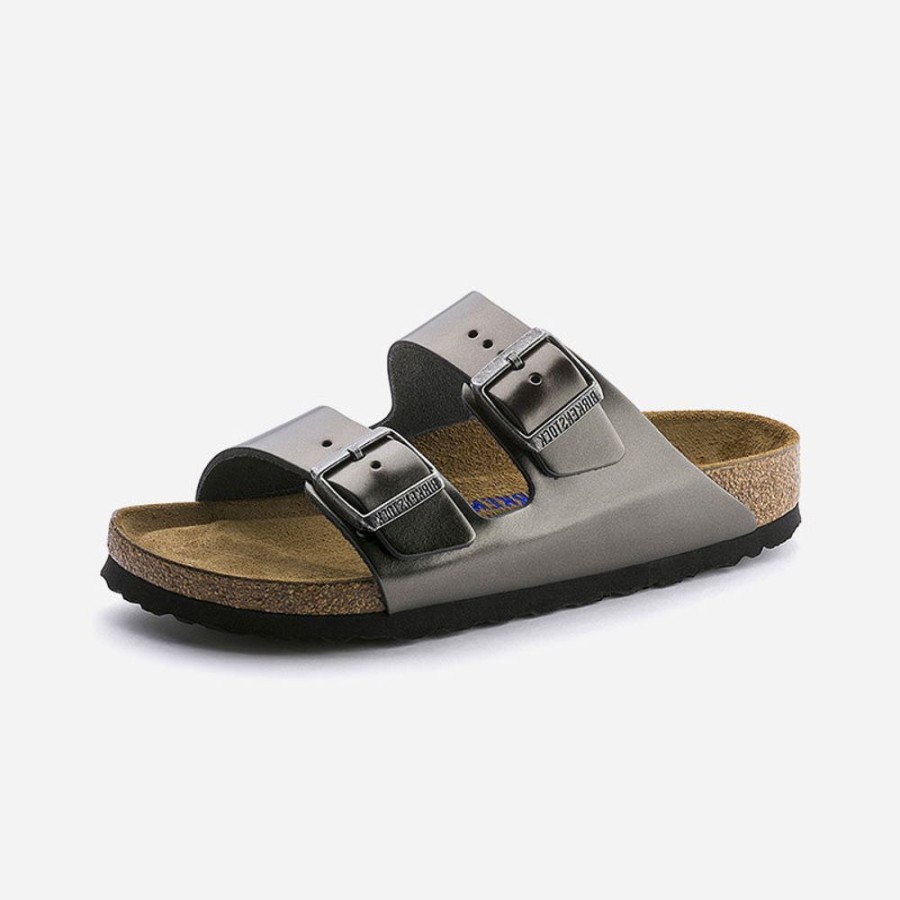 Women'S Birkenstock | Birkenstock Arizona Soft Footbed Leather Metallic Anthracite