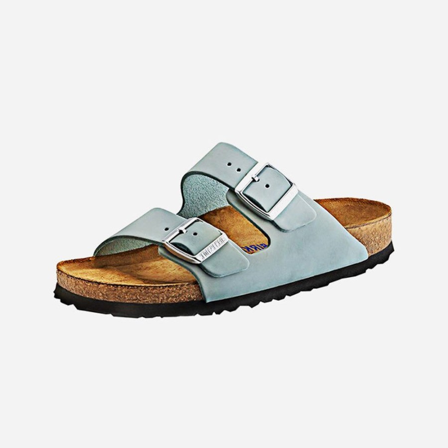 Women'S Birkenstock | Birkenstock Arizona Soft Footbed Nubuck Leather Faded Aqua