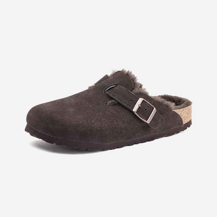 Women'S Birkenstock | Birkenstock Boston Shearling Suede Leather Mocha