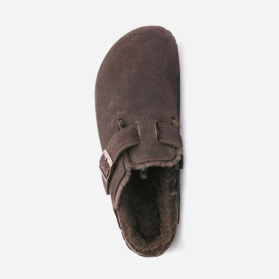 Women'S Birkenstock | Birkenstock Boston Shearling Suede Leather Mocha